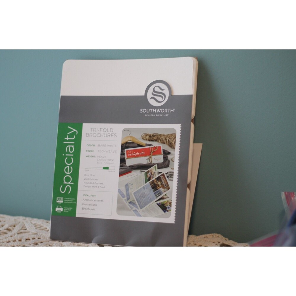 Southworth Tri-Fold Brochures Blank Paper Bare White Techweave Cardstock  15 pcs